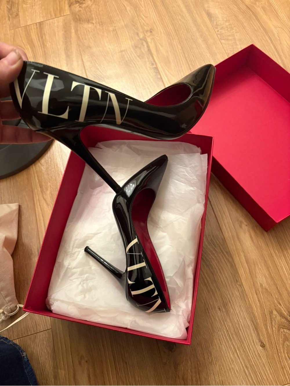 Valentino Black Patent VLTN Pointed Toe Stiletto Pumps